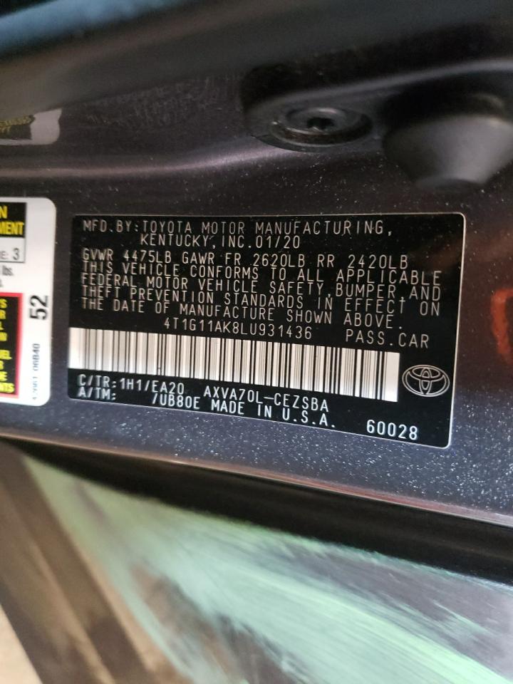 4T1G11AK8LU931436 TOYOTA CAMRY 2020