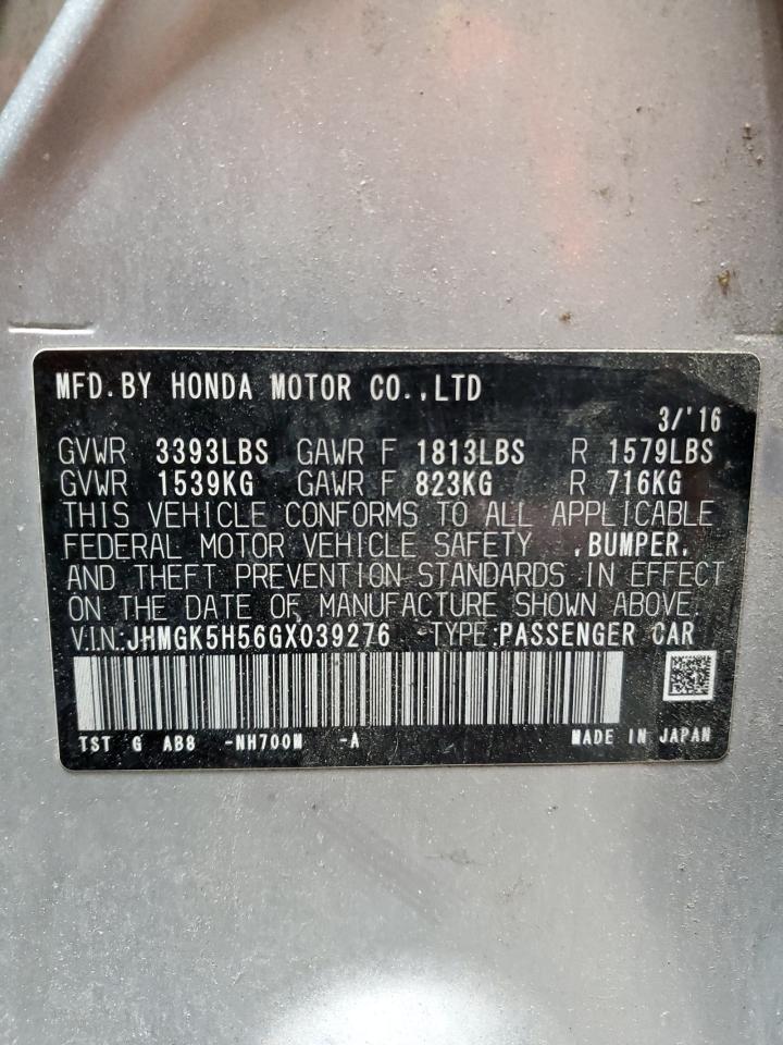 Auction sale of the 2016 HONDA FIT , vin: JHMGK5H56GX039276, lot number: 45126945