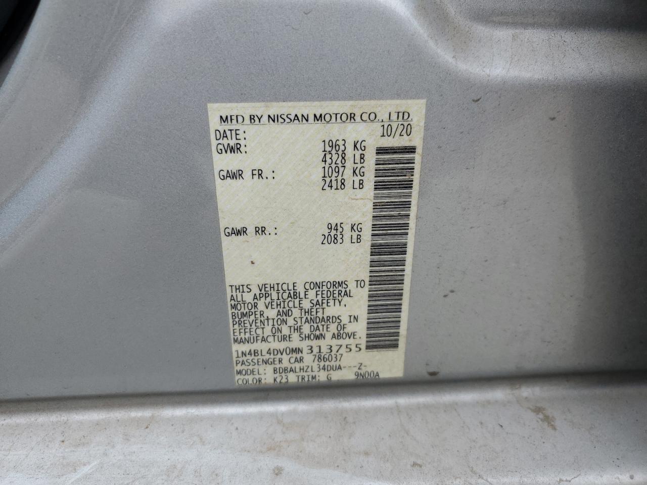 1N4BL4DV0MN313755 NISSAN ALTIMA 2021