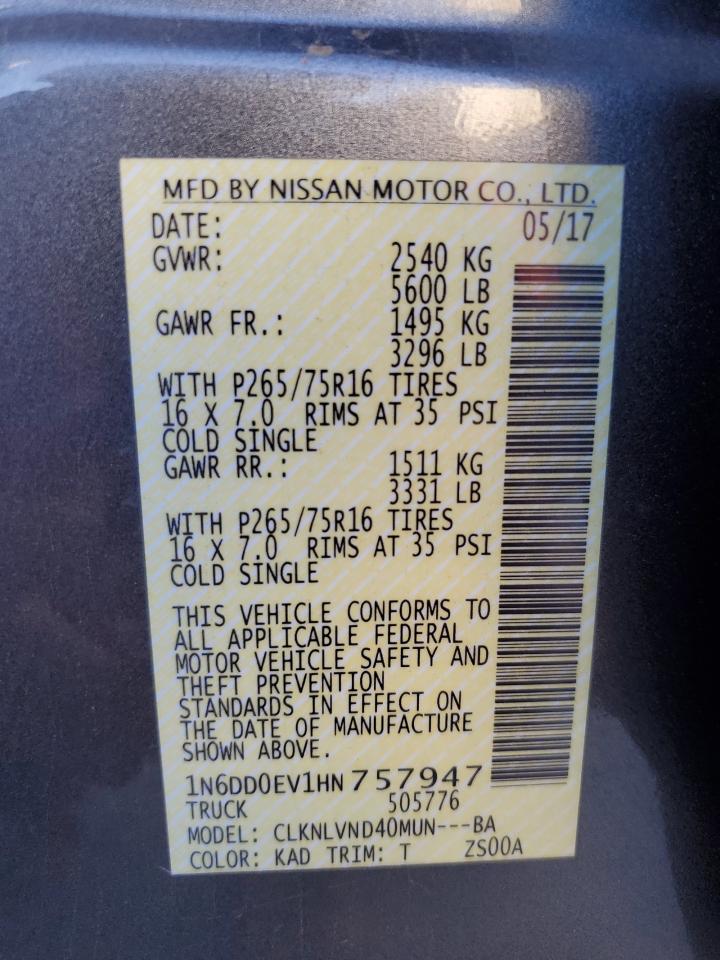 1N6DD0EV1HN757947 NISSAN FRONTIER 2017