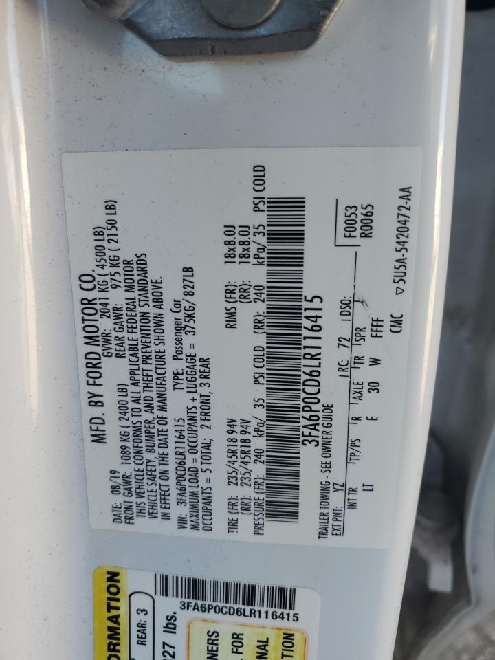 3FA6P0CD6LR116415 FORD FUSION 2020