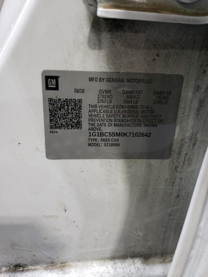 1G1BC5SM0K7102642 CHEVROLET CRUZE 2019