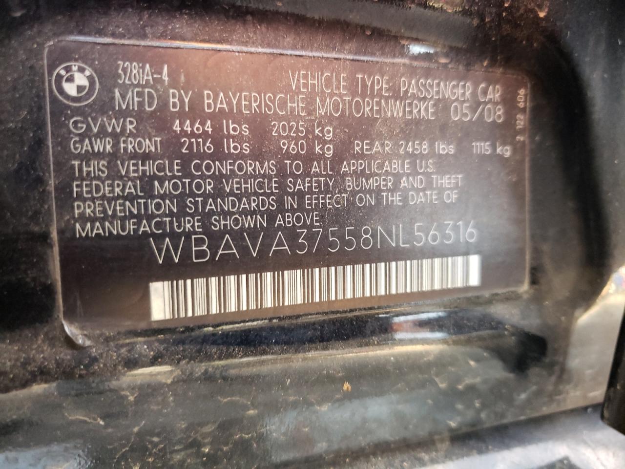 wbava37558nl56316 WBAVA37558NL56316 2008 BMW 328 I