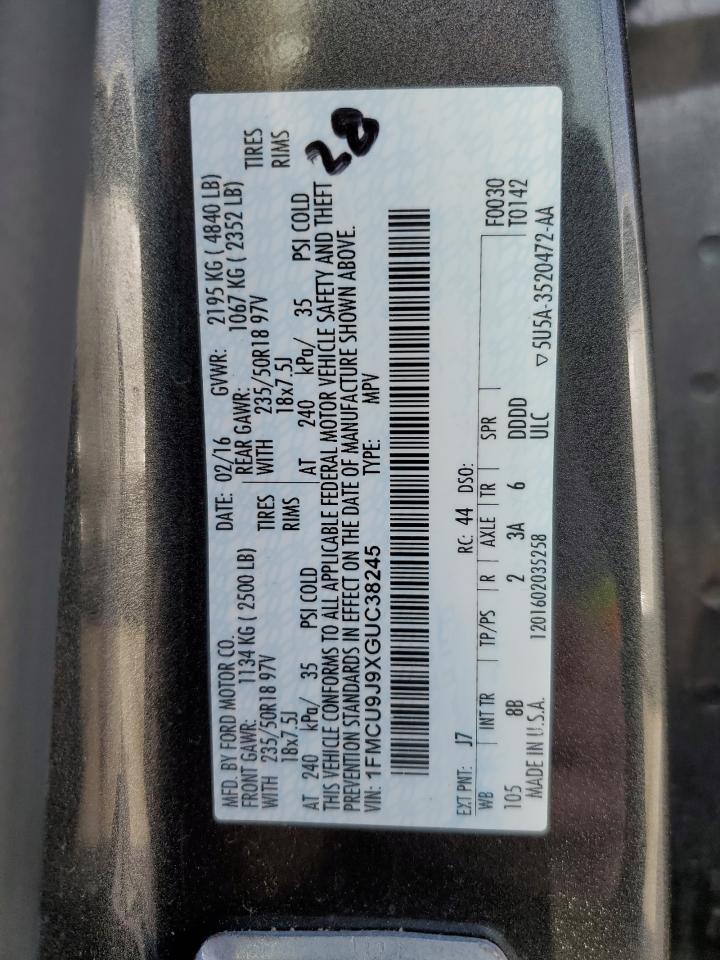 1FMCU9J9XGUC38245 FORD ESCAPE 2016