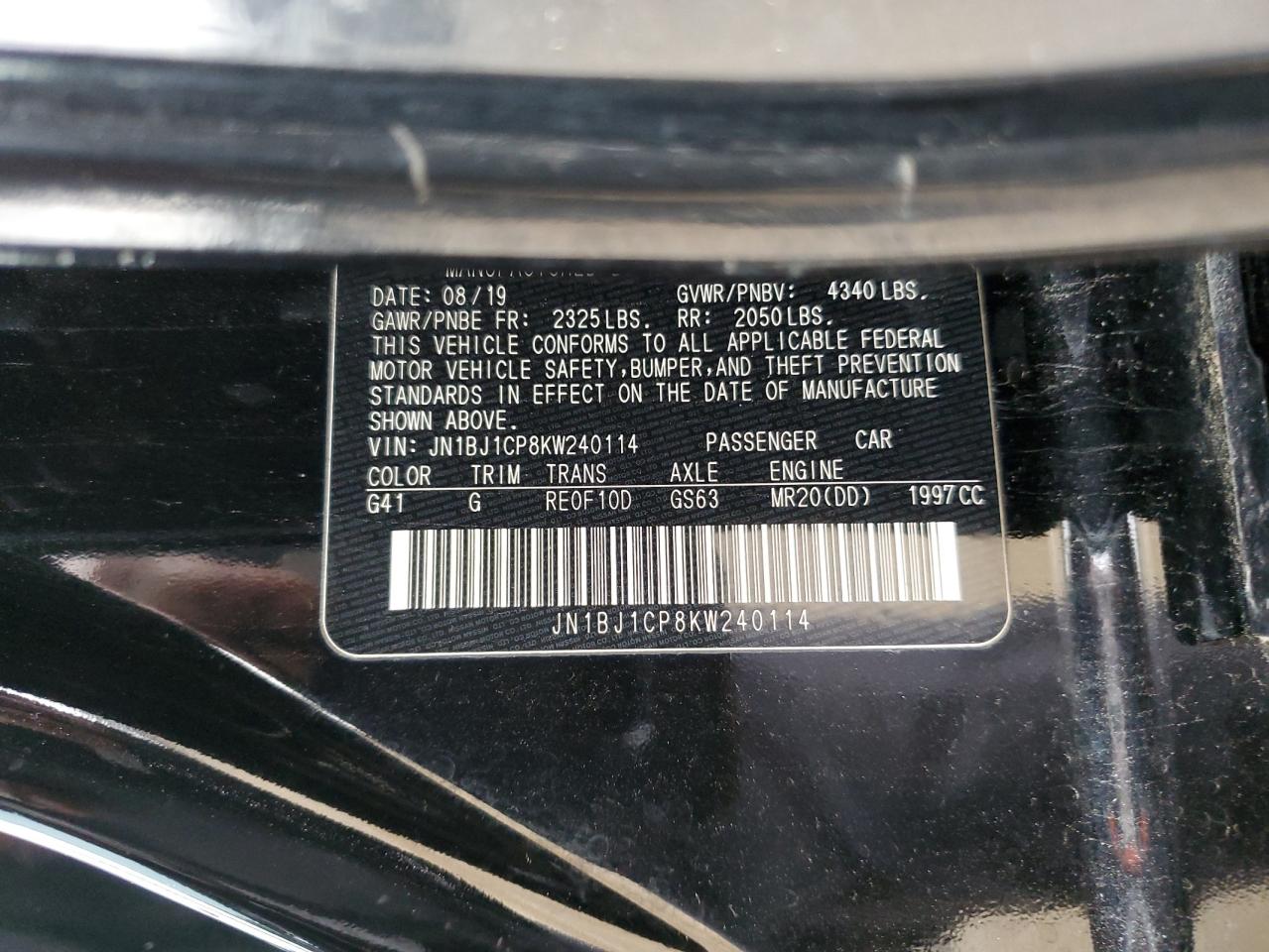 JN1BJ1CP8KW240114 NISSAN ROGUE 2019