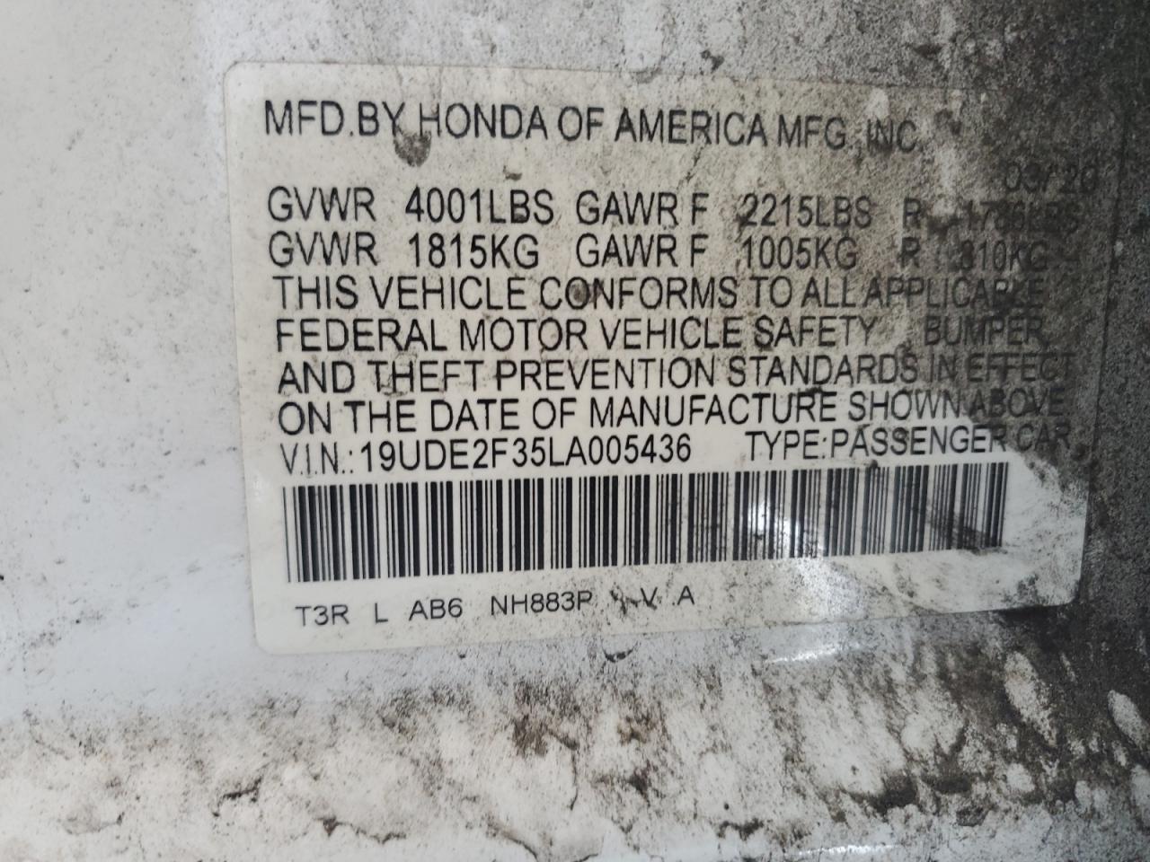 19UDE2F35LA005436 ACURA ILX 2020