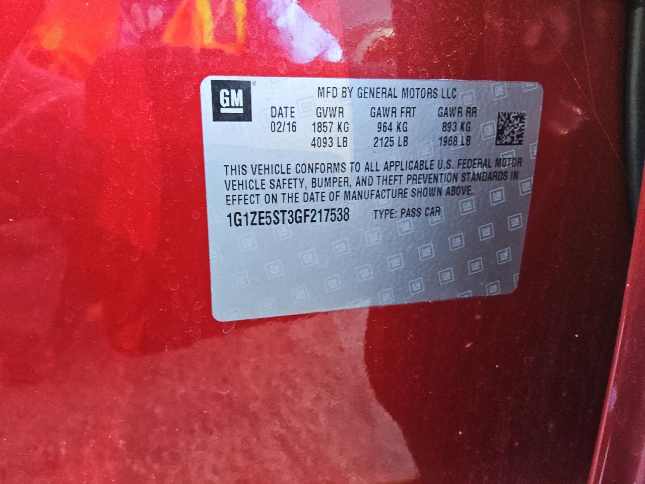 1G1ZE5ST3GF217538 CHEVROLET MALIBU 2016