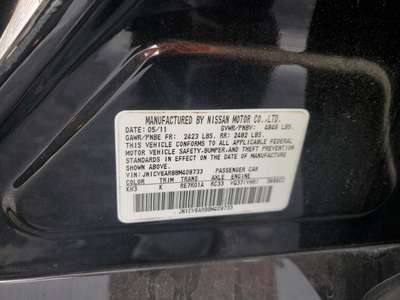 2011 Infiniti G37 VIN: JN1CV6AR8BM409733 Lot: 44816945