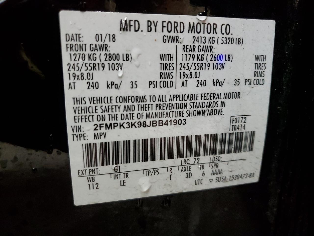 2FMPK3K98JBB41903 FORD EDGE 2018