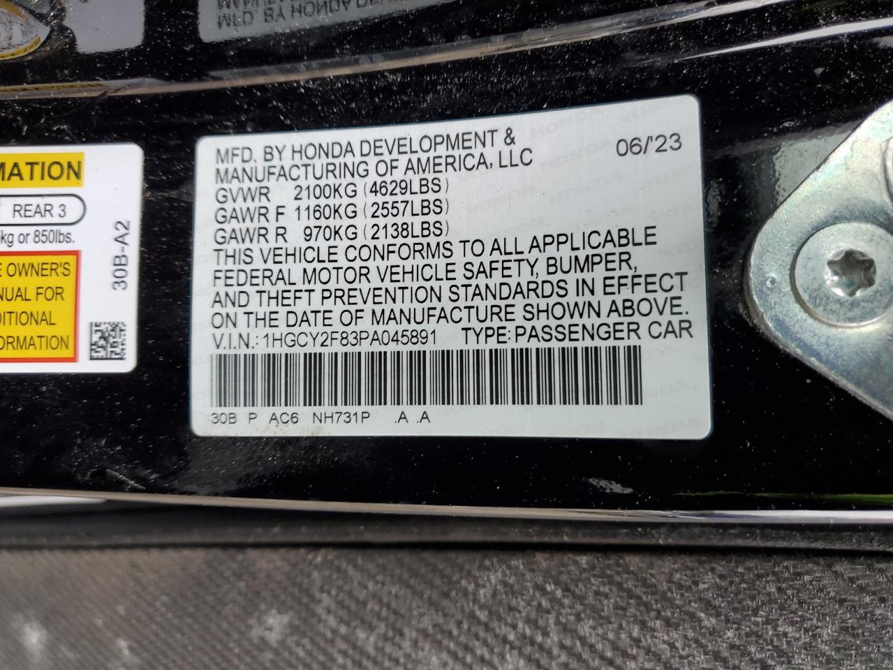 1HGCY2F83PA045891 HONDA ACCORD 2023