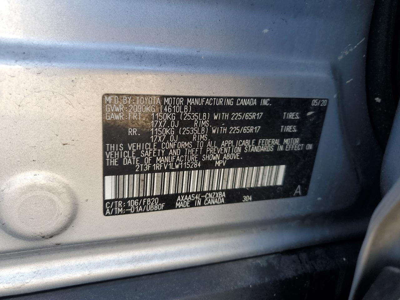 2T3F1RFV1LW115284 TOYOTA RAV4 2020