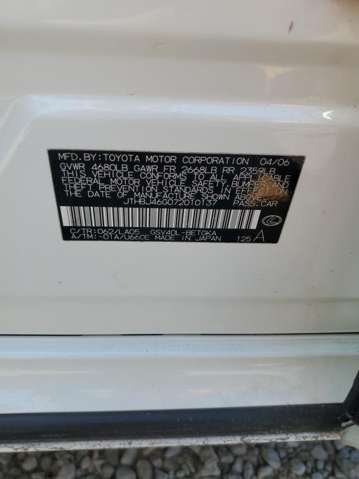 2007 Lexus Es 350 VIN: JTHBJ46G072010137 Lot: 44393425