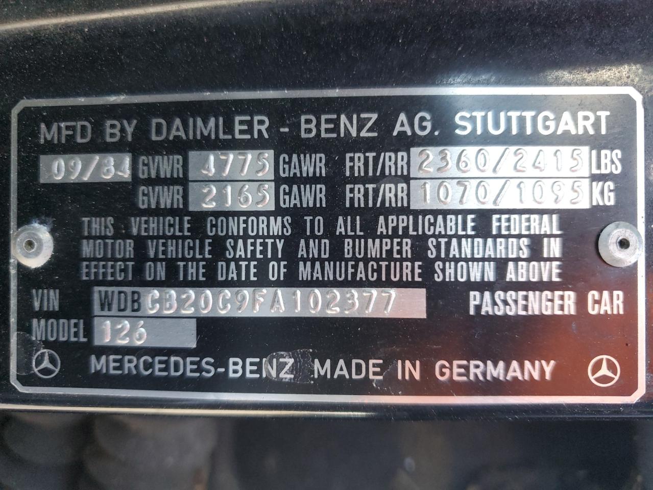 1985 Mercedes-Benz 300 Sd VIN: WDBCB20C9FA102377 Lot: 47295165