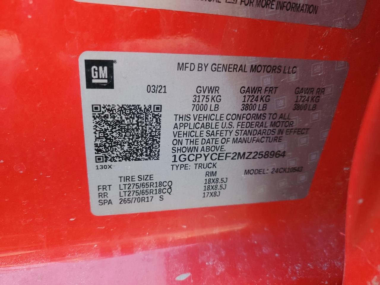 1GCPYCEF2MZ258964 CHEVROLET ALL Models 2021
