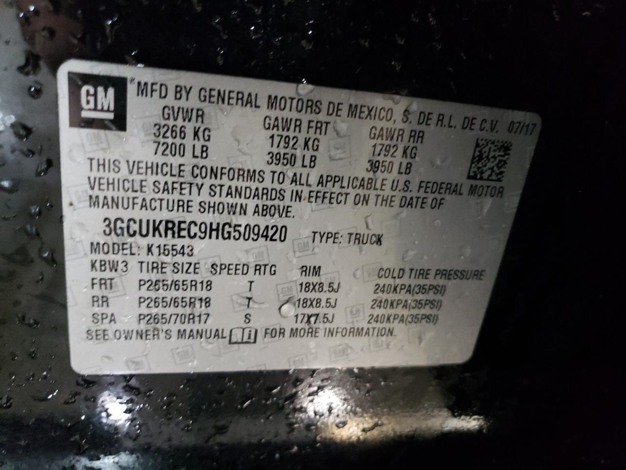 3GCUKREC9HG509420 CHEVROLET ALL Models 2017