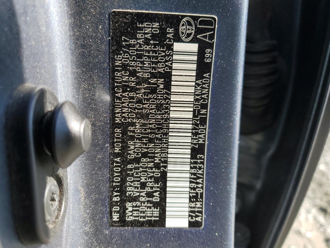 2T1BURHE9HC933527 TOYOTA COROLLA 2017