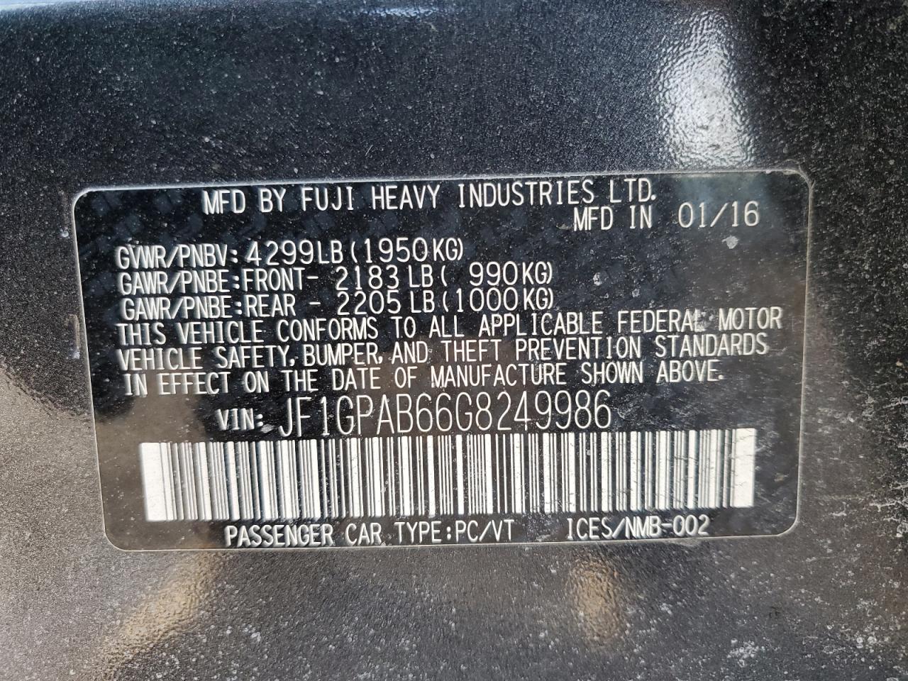 2016 Subaru Impreza Premium VIN: JF1GPAB66G8249986 Lot: 65111475