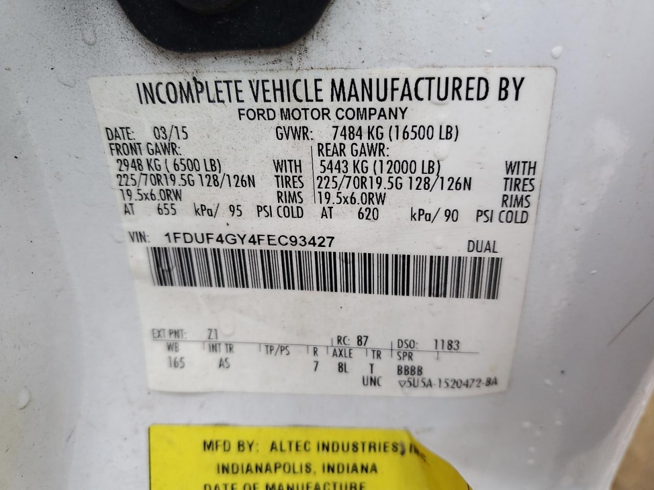 2015 Ford F450 Super Duty VIN: 1FDUF4GY4FEC93427 Lot: 45107325