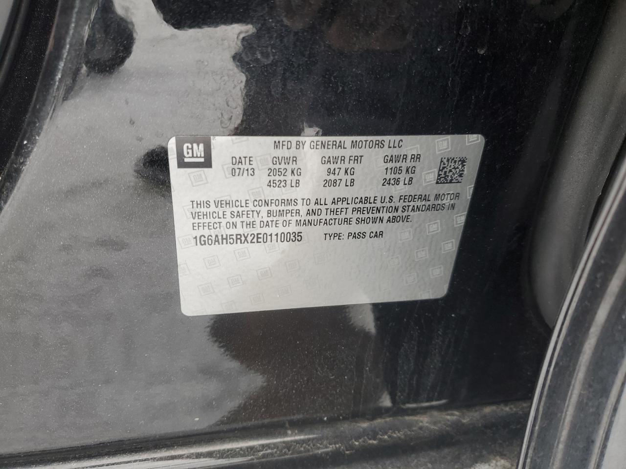 2014 Cadillac Ats Luxury VIN: 1G6AH5RX2E0110035 Lot: 45636955