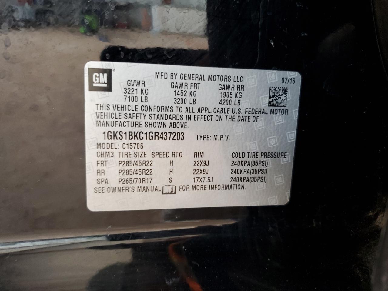 2016 GMC Yukon Slt VIN: 1GKS1BKC1GR437203 Lot: 44212045