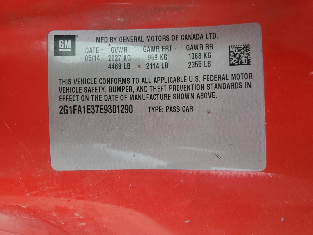 2014 Chevrolet Camaro Ls VIN: 2G1FA1E37E9301290 Lot: 44315445