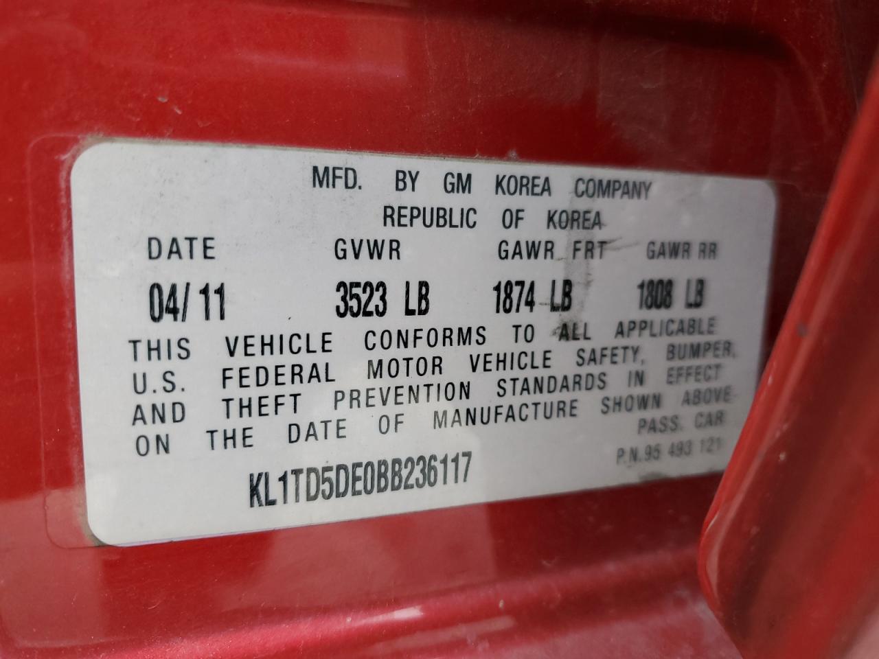 2011 Chevrolet Aveo Ls VIN: KL1TD5DE0BB236117 Lot: 43704455