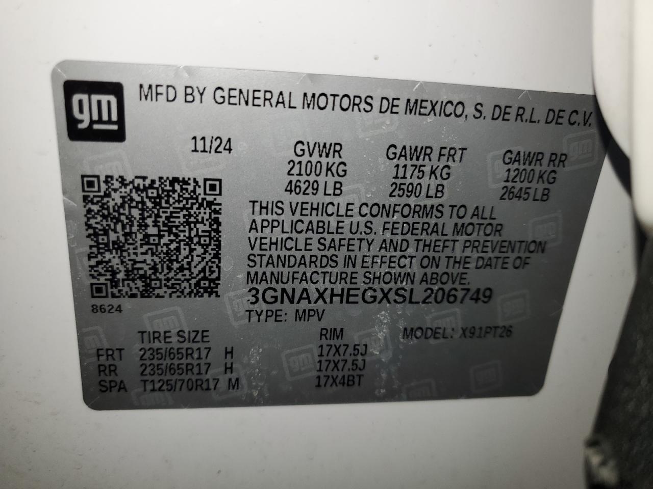 3GNAXHEGXSL206749 CHEVROLET EQUINOX 2025