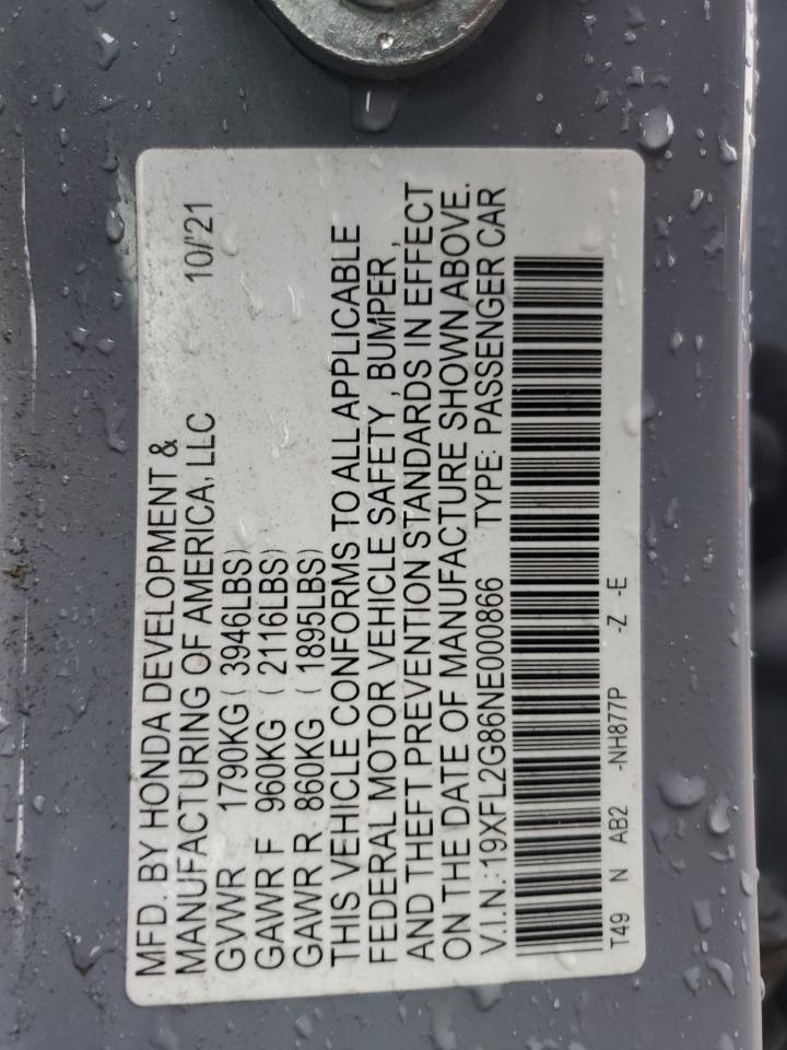 19XFL2G86NE000866 HONDA CIVIC 2022