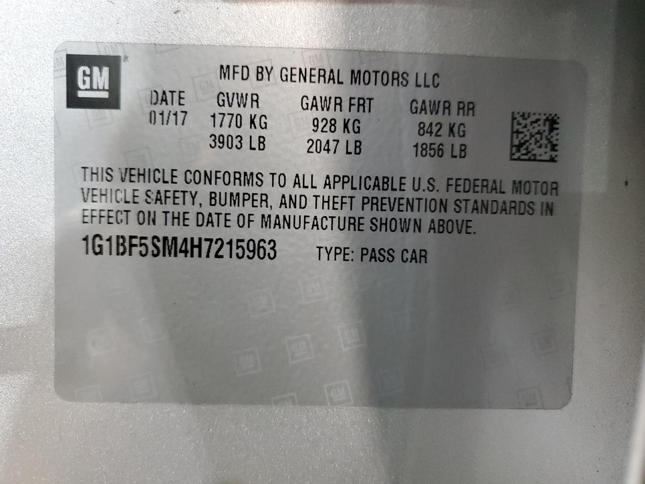 1G1BF5SM4H7215963 CHEVROLET CRUZE 2017