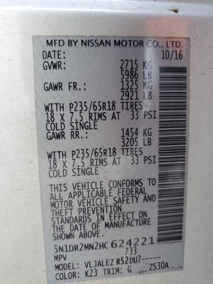 5N1DR2MN2HC624221 NISSAN PATHFINDER 2017