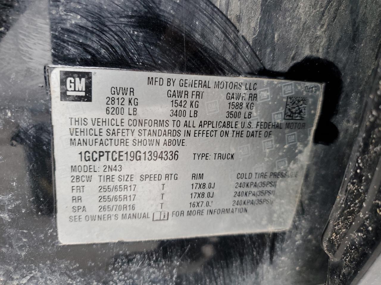 1GCPTCE19G1394336 CHEVROLET COLORADO 2016