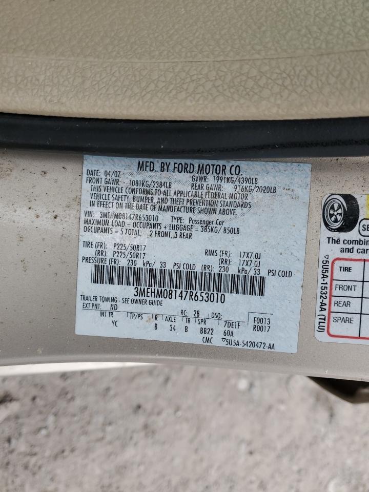 2007 Mercury Milan Premier VIN: 3MEHM08147R653010 Lot: 44974085