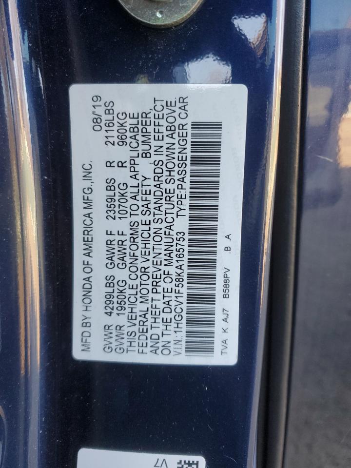 1HGCV1F58KA165753 HONDA ACCORD 2019