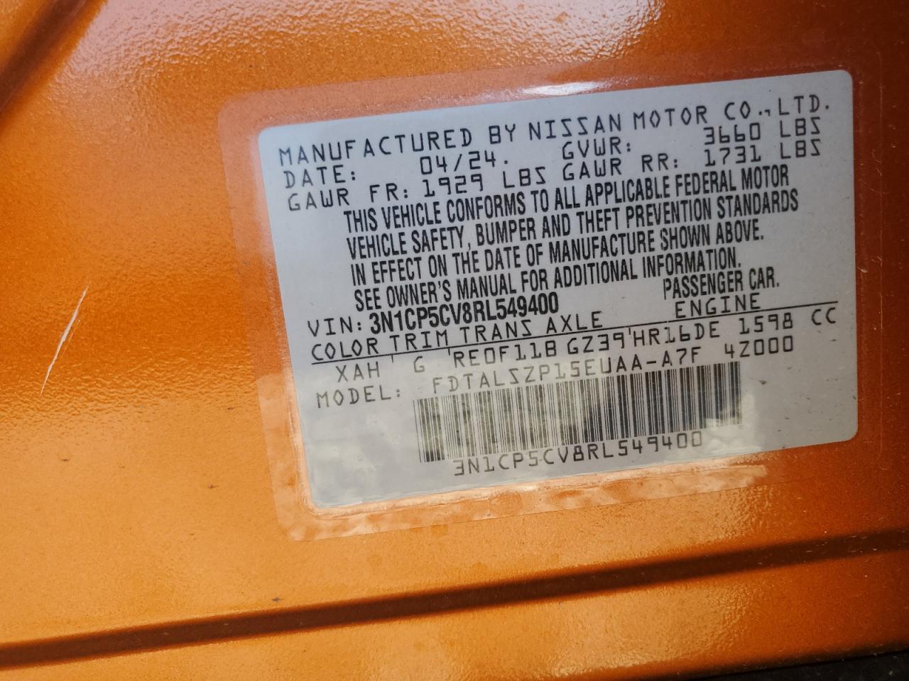3N1CP5CV8RL549400 NISSAN KICKS 2024