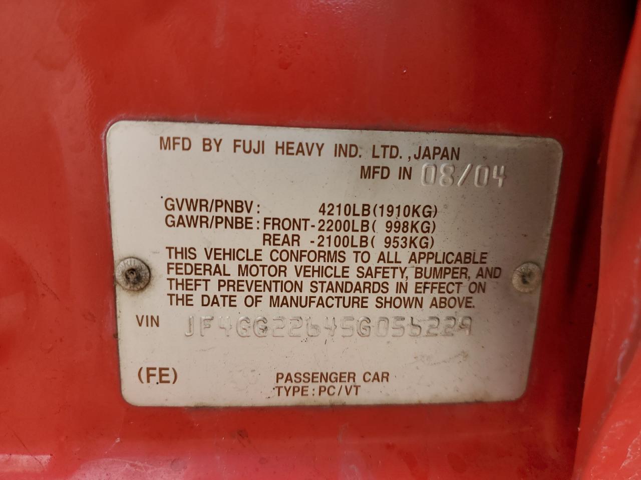 2005 Saab 9-2 Aero VIN: JF4GG22645G056229 Lot: 65049025