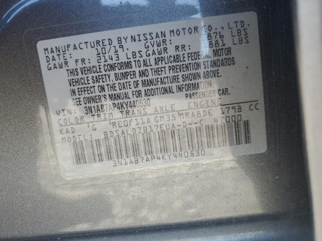 3N1AB7AP4KY440530 NISSAN SENTRA 2019