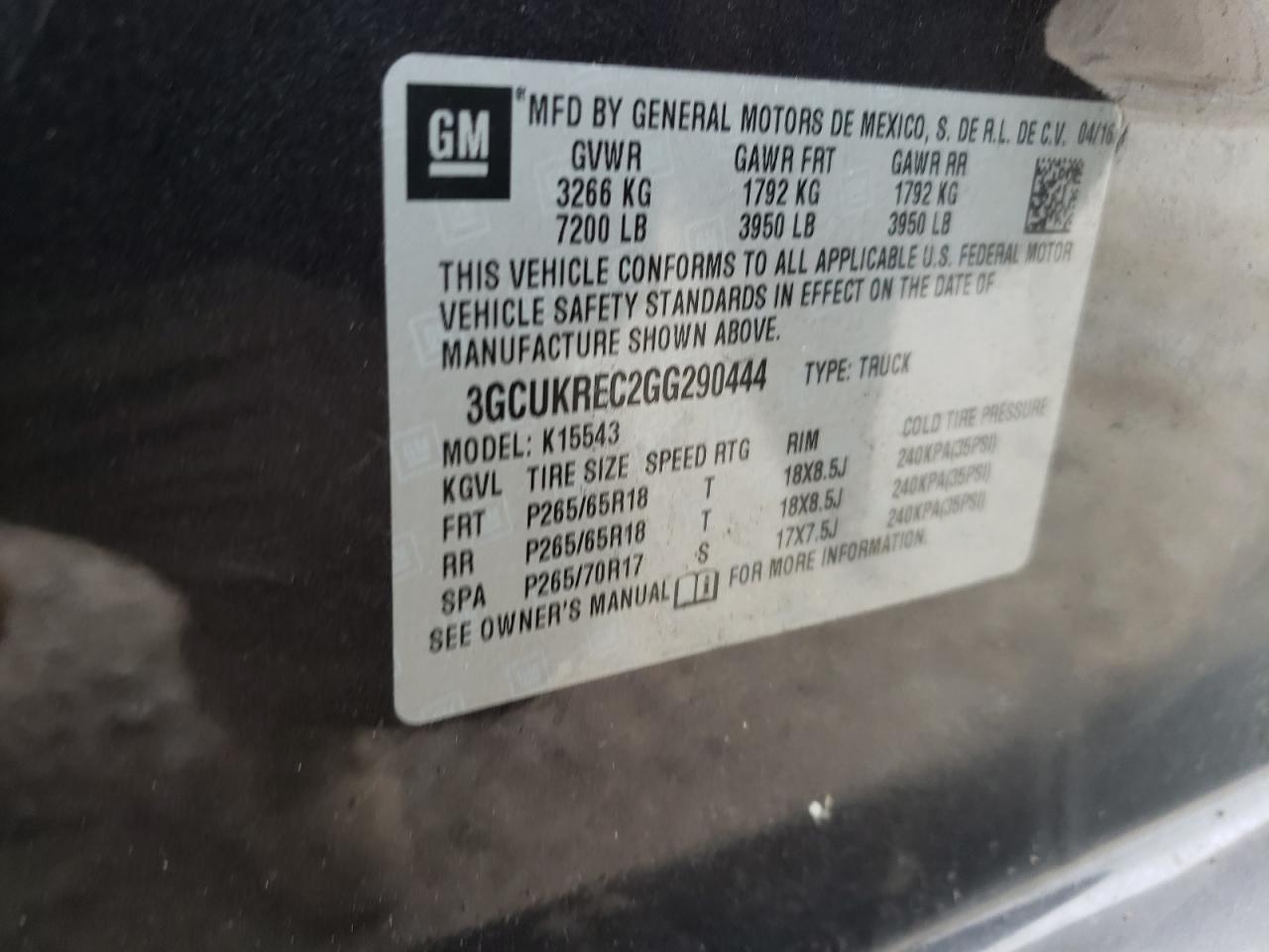 3GCUKREC2GG290444 CHEVROLET ALL Models 2016