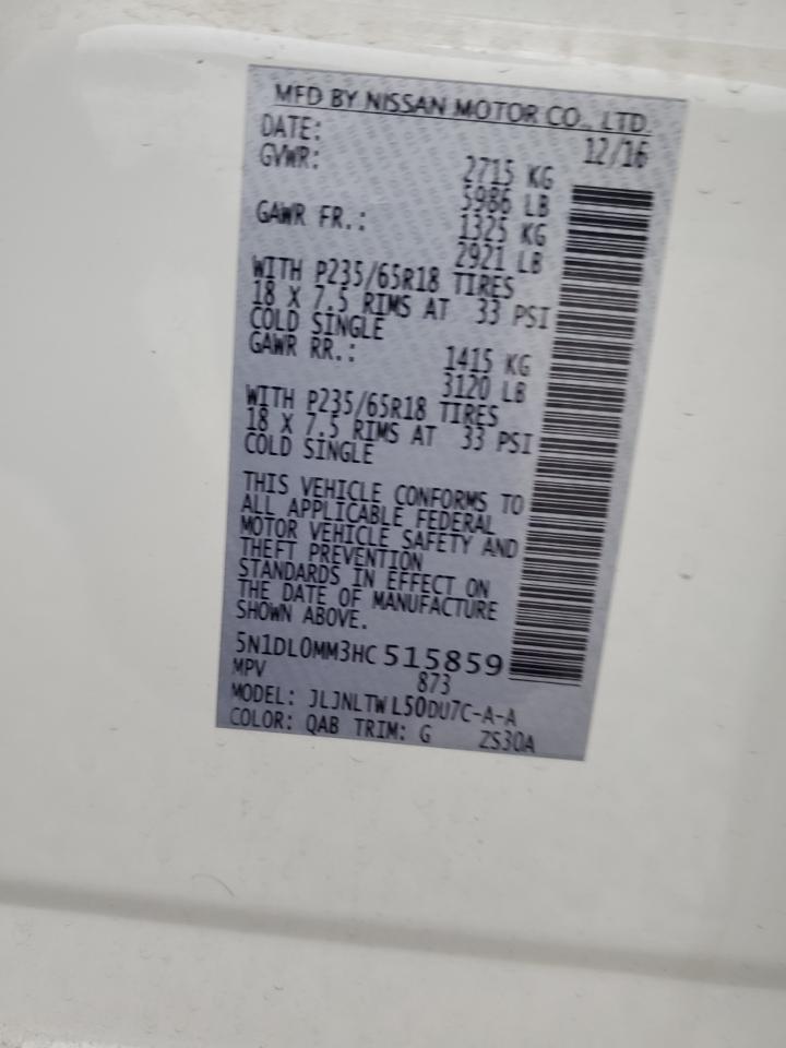 2017 Infiniti Qx60 VIN: 5N1DL0MM3HC515859 Lot: 45086545