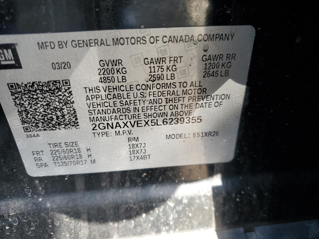 2GNAXVEX5L6239355 CHEVROLET EQUINOX 2020