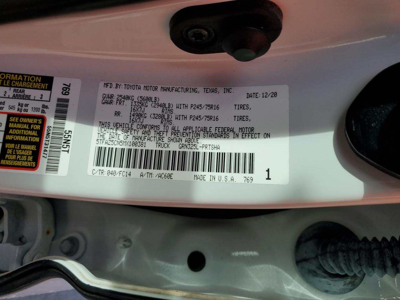 5TFAZ5CN5MX100381 TOYOTA TACOMA 2021