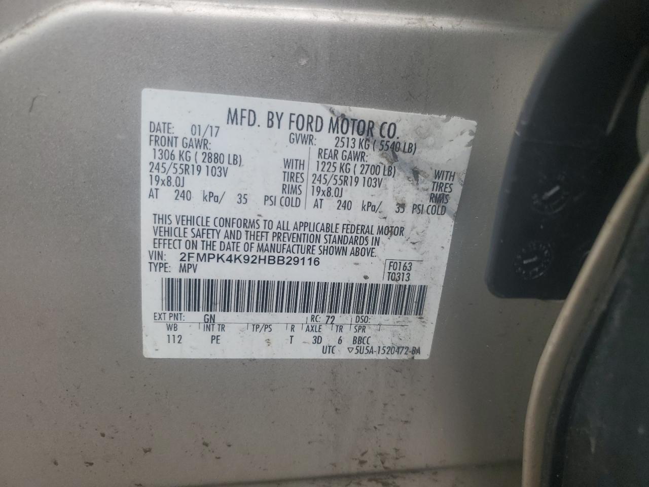 2fmpk4k92hbb29116 2FMPK4K92HBB29116 2017 Ford Edge Titanium