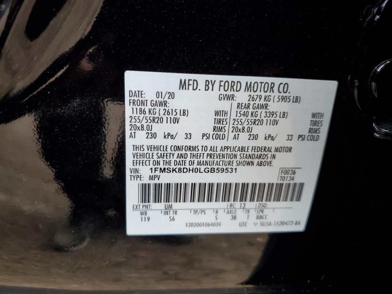1FMSK8DH0LGB59531 FORD EXPLORER 2020
