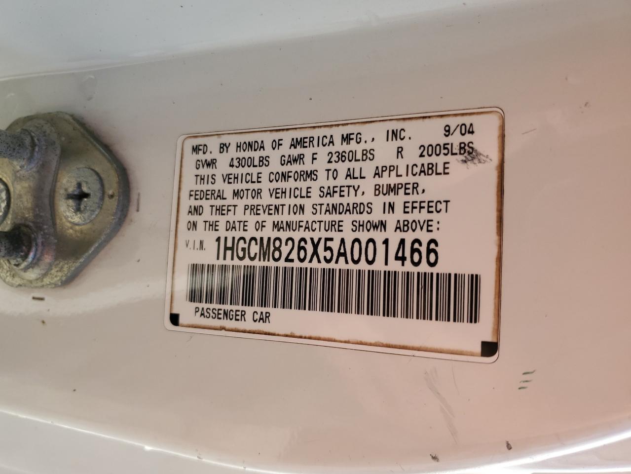 2005 Honda Accord Ex VIN: 1HGCM826X5A001466 Lot: 44360035