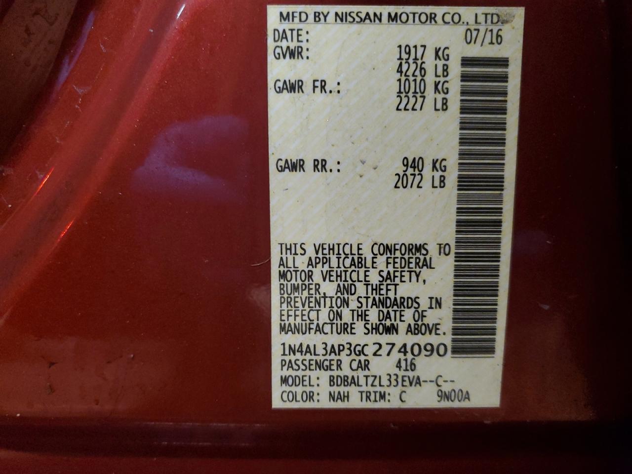 1N4AL3AP3GC274090 NISSAN ALTIMA 2016