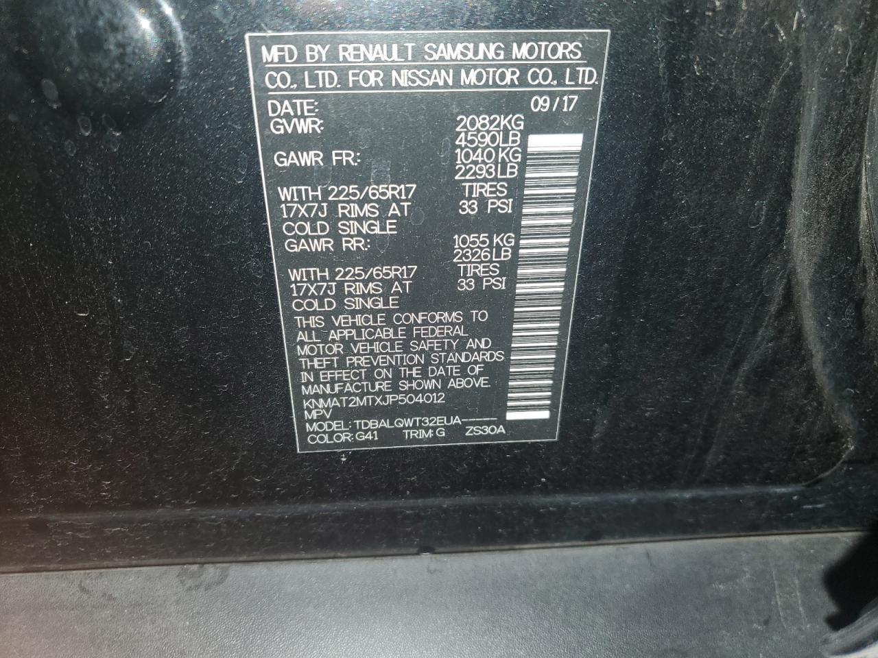 KNMAT2MTXJP504012 NISSAN ROGUE 2018