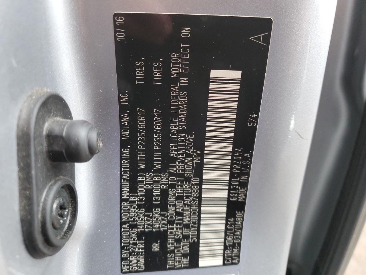 5TDYZ3DC0HS789810 TOYOTA All Models 2017