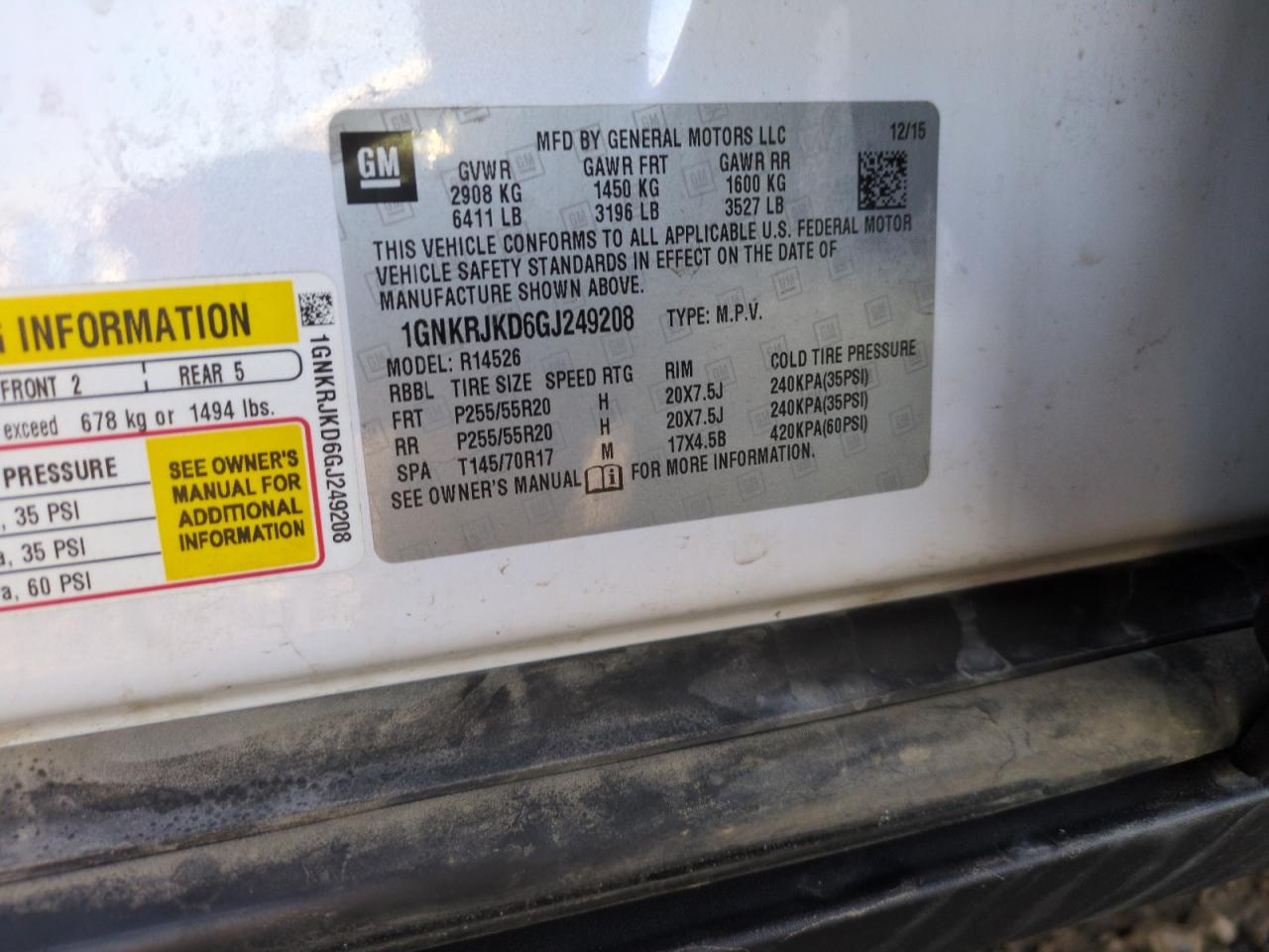 1GNKRJKD6GJ249208 CHEVROLET TRAVERSE 2016
