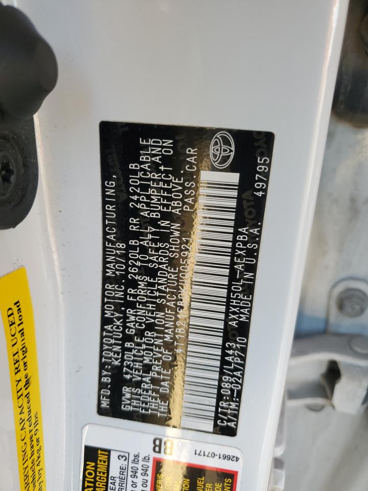 4T1B21FB0KU005921 TOYOTA AVALON 2019