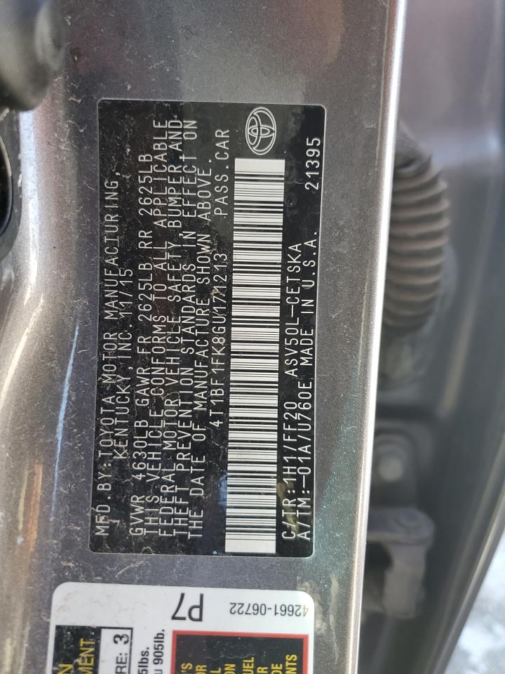 4T1BF1FK8GU171213 TOYOTA CAMRY 2016