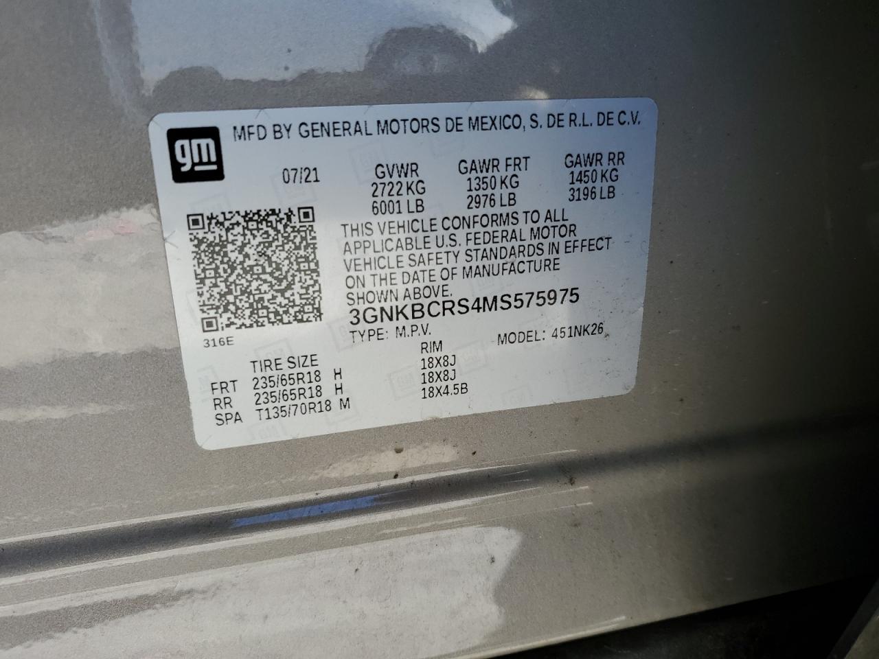 3GNKBCRS4MS575975 CHEVROLET BLAZER 2021